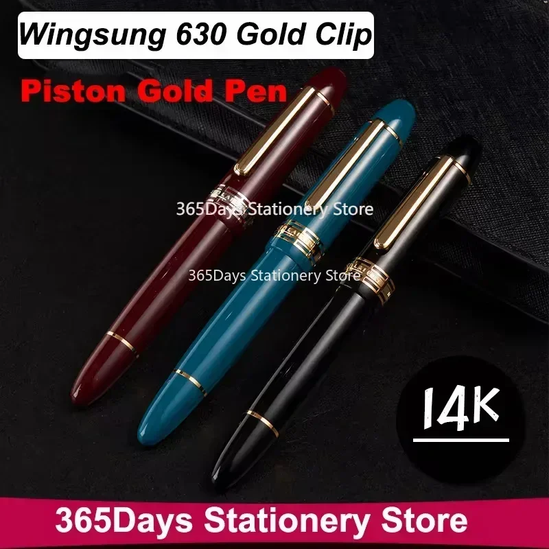 asa cantada 630 caneta tinteiro 14k gold nib wave faca longa nib piston gold clip resina pen papelaria negocios escrita presentes 01