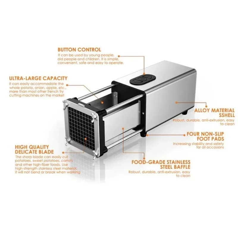 Electric Automatic Potato French Fry Cutter Stainless Steel Vegetable Strip Dicer Replaceable Blade Vegetable Cutting Machine