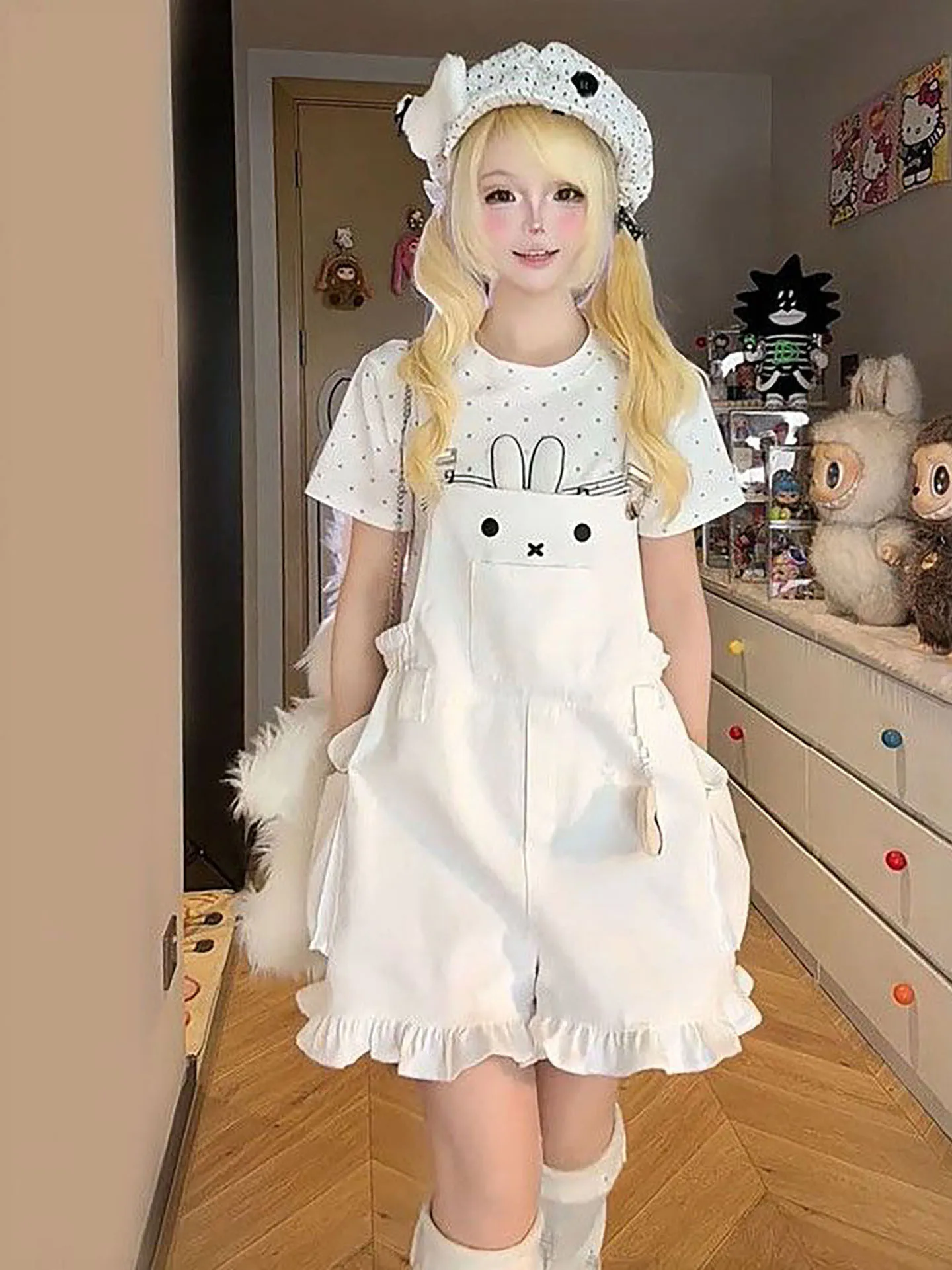 

Korean Style Sweet Polka Dot Short Sleeve Top And Bouffant Shorts Two Piece Set Women's Fashion Summer Outfit Casual Wear