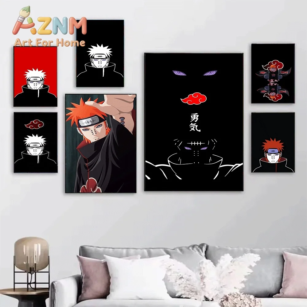 Anime Naruto Canvas Wall Art Pain Akatsuki Red Hair Rinnegan Minimalist Portrait Poster Unframed Canvas Painting Bedroom Livin