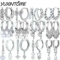 925 Sterling Silver Needle Stars Moon Cross Circle Earrings Pendant Trendy Fashion Women's Earrings Party Wedding Jewelry Gifts