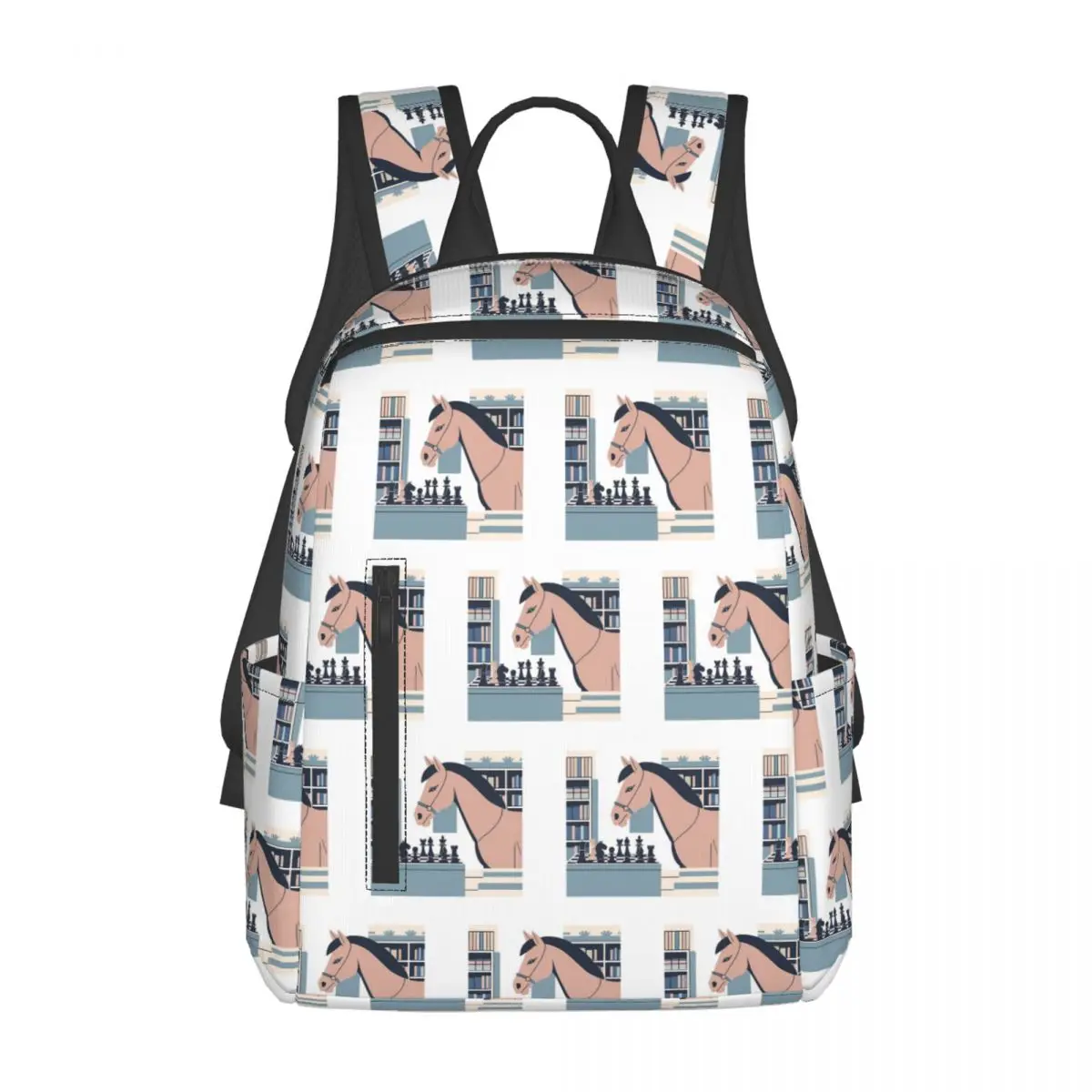 Chess & Horse Backpack Daypack Large Capacity Boys Girls BookBag School Bag Shoulder Bags for Men Women