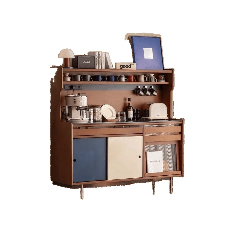 

Nordic medieval dining side retro simple storage solid wood rock slab integrated tea household locker