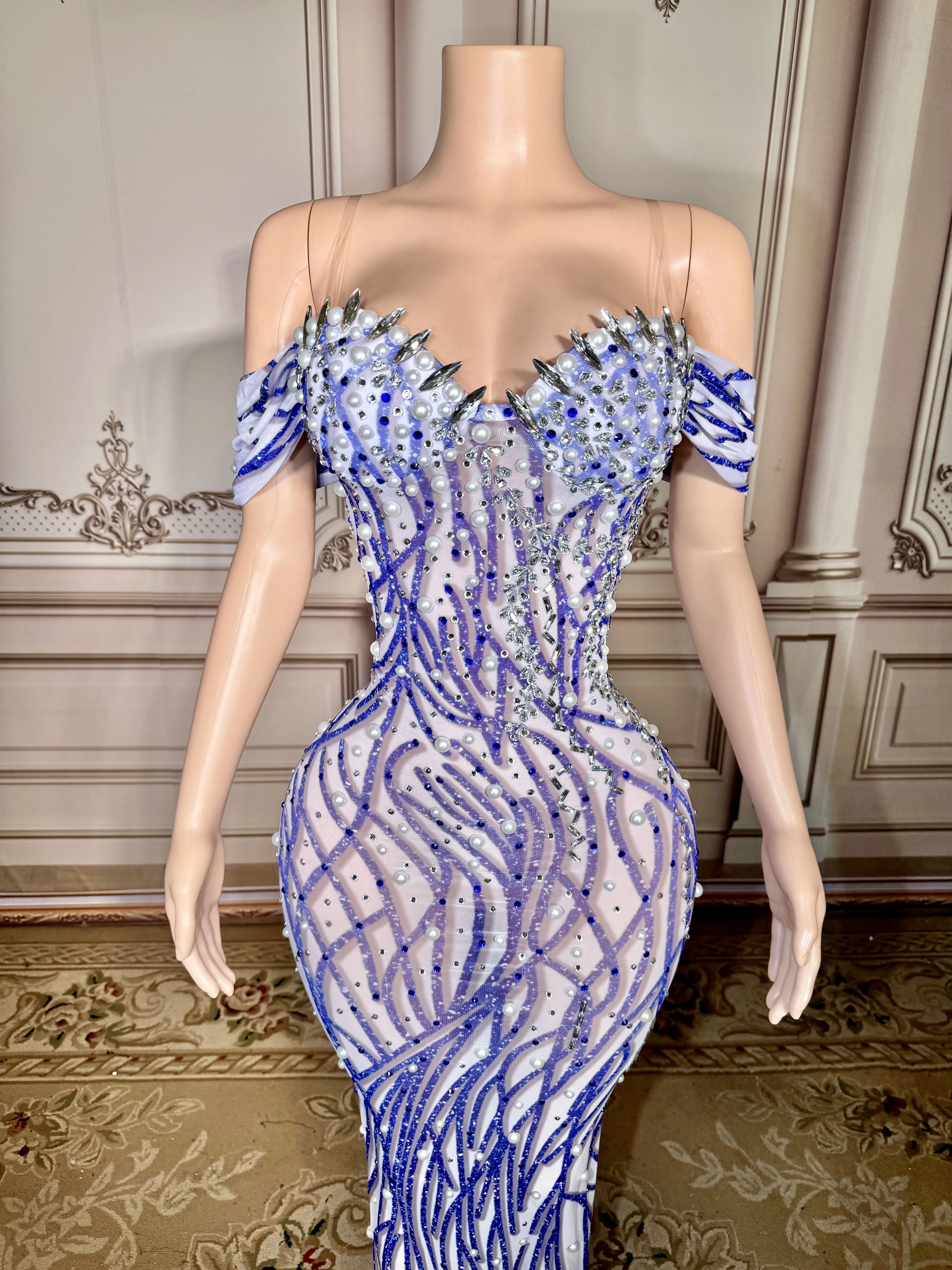 ZD luxe brillant strass évidé longue robe femmes célébrité soirée défilé bal scène Photo n chanteur scène tenue