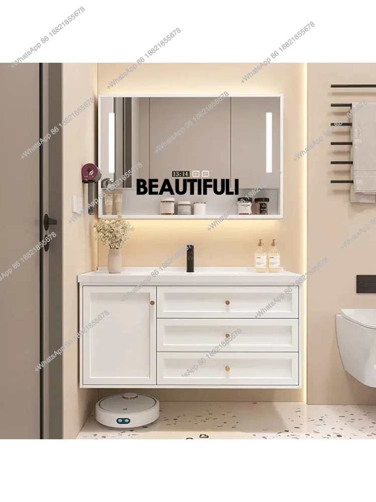 

Intelligent Luxury Solid Wood Bathroom Cabinet Face Wash Garnish Cabinets Modern Minimalist Toilet Furniture
