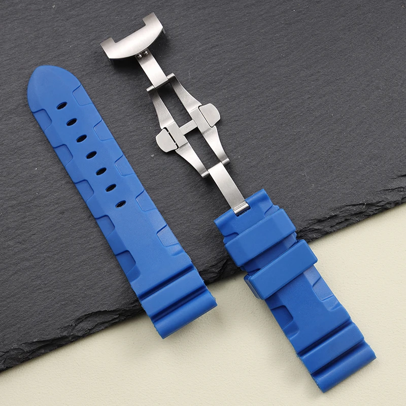 high quality 24 26mm black blue red orange rubber watchband for Panerai silicone waterproof watch strap men women wrist bracelet