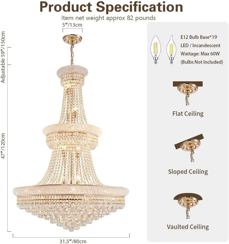 Crystal Chandelier Light - Diameter Layers Ceiling Chandeliers, Pendant Lighting for Living Room, Dining Room, Foyer