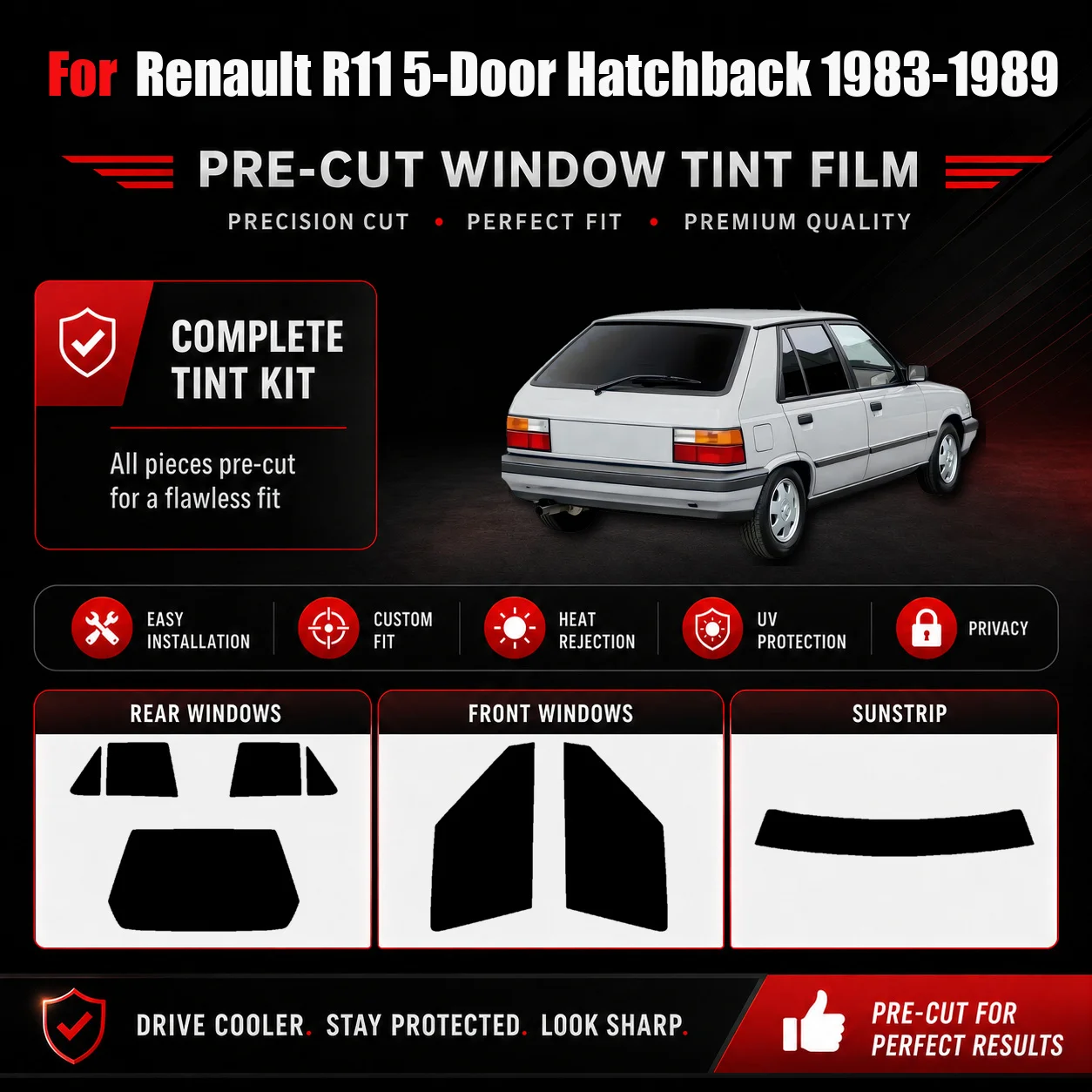 For Renault R11 5-Door Hatchback 1983-1989 Custom Pre Cut Window Film RAVOOY Nano Ceramic Tint UV Heat Control