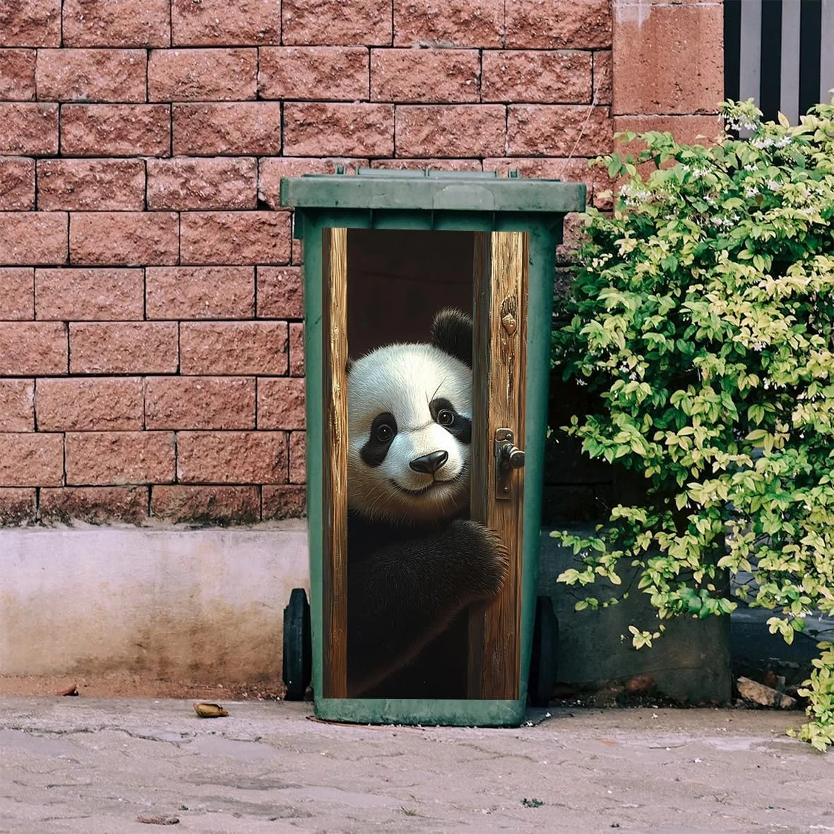 Fun Peeking Panda Trash Can Decal 82x37cm Realistic Leaning‑Out Panda Creative Decor For Dull‑Looking Trash Cans