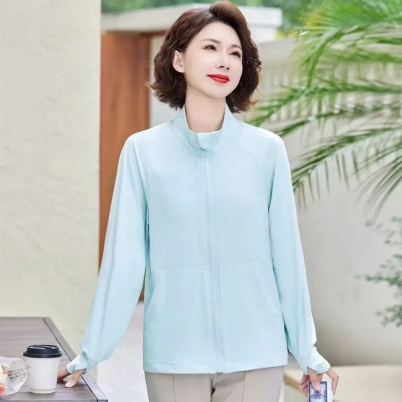 Mother Sunscreens Jacket Women Summer New Thin Breathable Ladies Ice Silk Sun-Protective Clothing Coat Fashion Outwear Cardigan