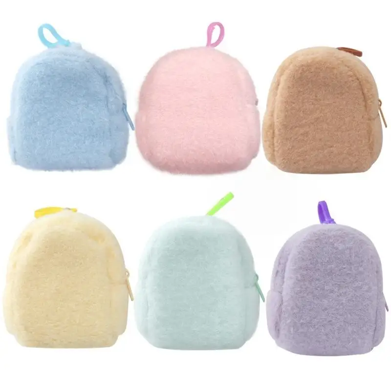 1-Piece Charming Backpack Shaped Storage Pouch Mini Coin Plush Purse Convenient Keychain Key Money Holder Pendant