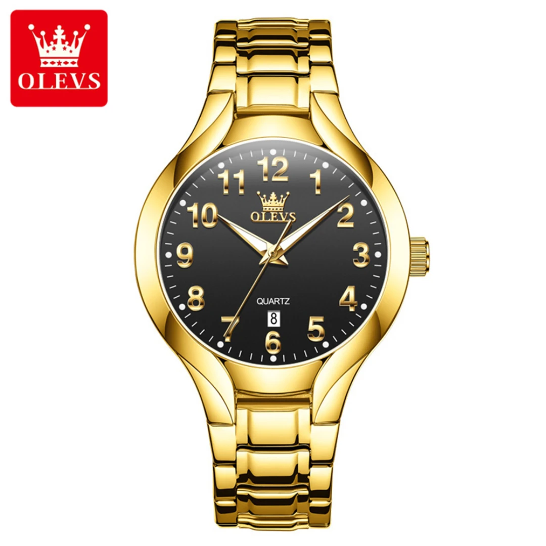 

OLEVS 3650, кварцевые модные часы, подарок, круглый циферблат, ремешок для часов из нержавеющей стали, наручные часы с календарем, светящийся