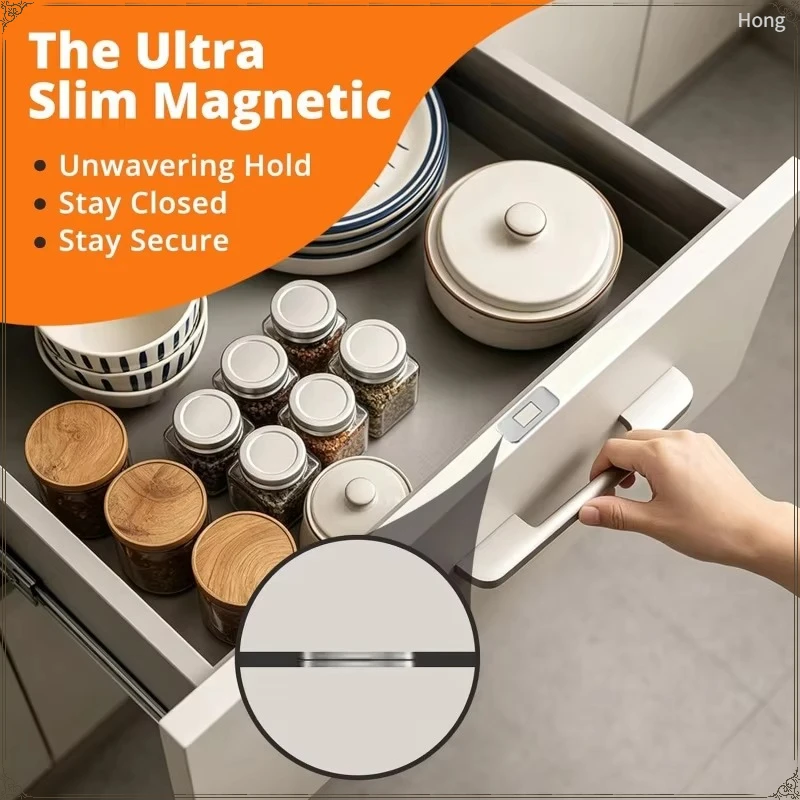 2 Sets Magnetic Cabinet Lock Non-Punching Invisible Drawer Door Magnetic Attraction Cabinet Door Touching Beads Silent Closing