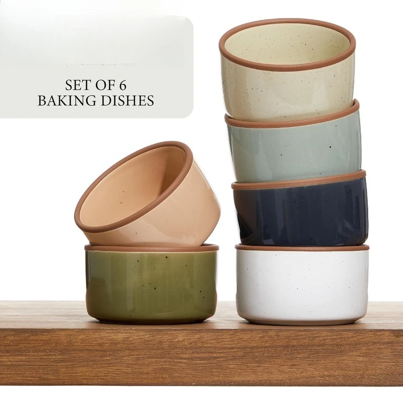

Stoneware Ramekins 8Oz - Set Of 6 Ramekins Oven Safe Serving Cups - Dishwasher & Microwave Safe Pudding Cups For Baking, Creme B