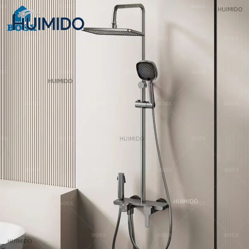 Household Bathroom Gray Pressure Shower Set Hotel Bathtub Faucet MultiFunction Hot and Cold Water Boosting Shower System Set