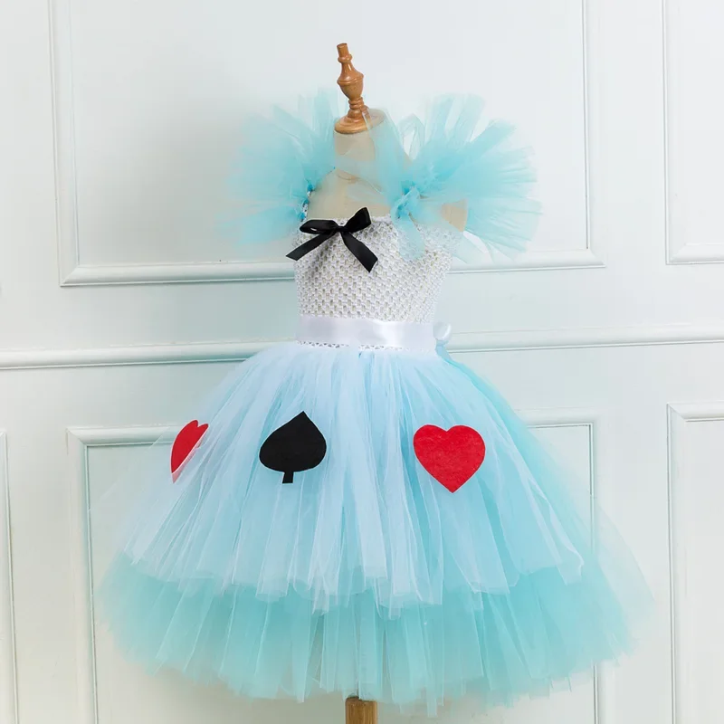 Alice Cosplay Princess Dress for Kids, Alice nos países das maravilhas, Cartoon Queen, Heart Tutu, Birthday Costume for Kids