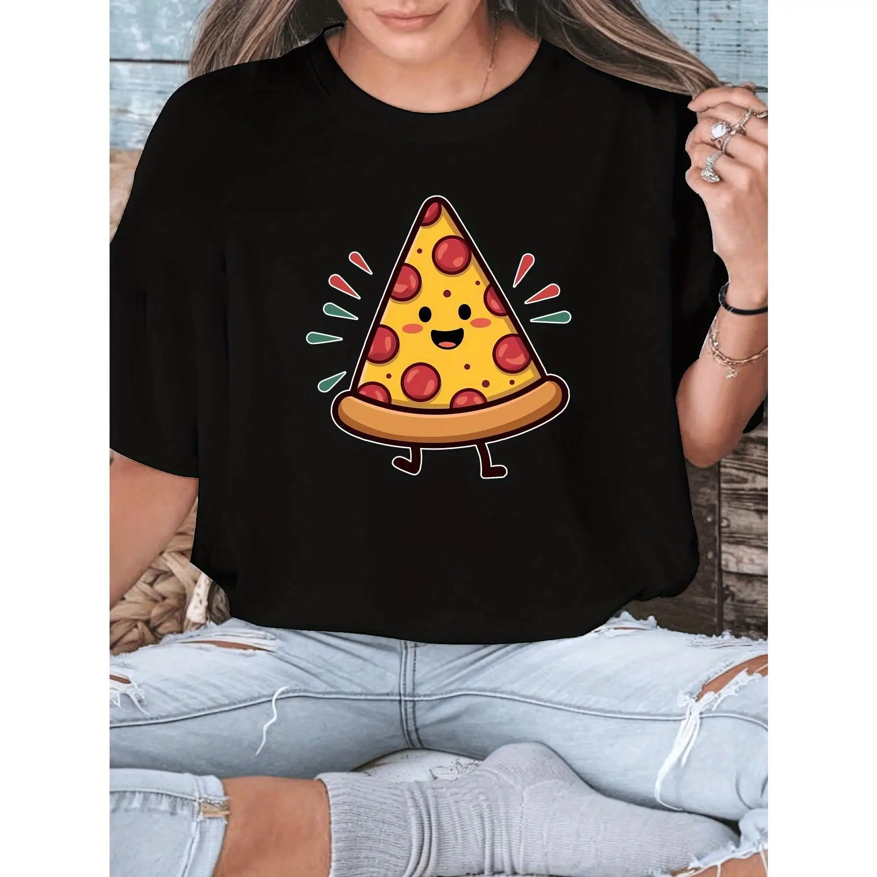 

New Unisex Cute Pizza T-Shirt, Happy Slice Graphic Tee, Funny Foodie Apparel, Pizza Lover Gift for Kids & Adults