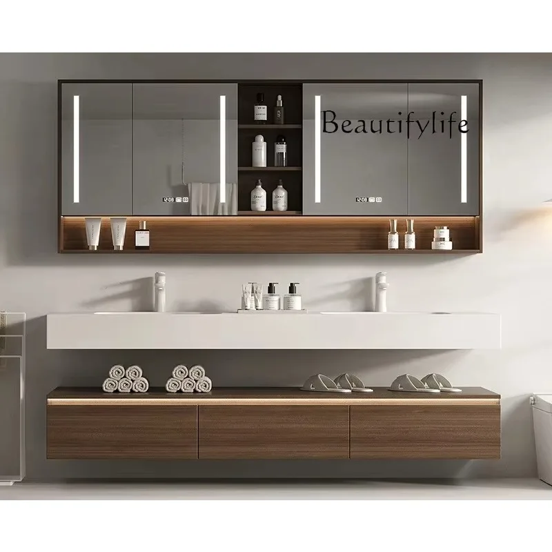 

Rock slab hot bending integrated basin stainless steel bathroom cabinet combined bathroom face washbasin advanced sense