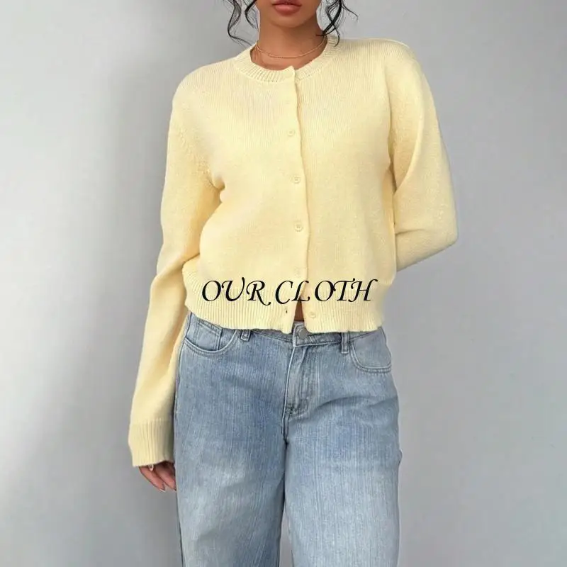 (Een stuk) Dames button-down mouwen ronde hals cropped vest trui schattige gebreide kleding Y1AC