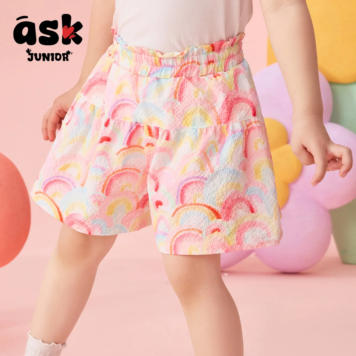 اسأل سراويل الأطفال الصغار الصيفية للفتيات بنمط قوس قزح شورت مطبوع بالكامل #4