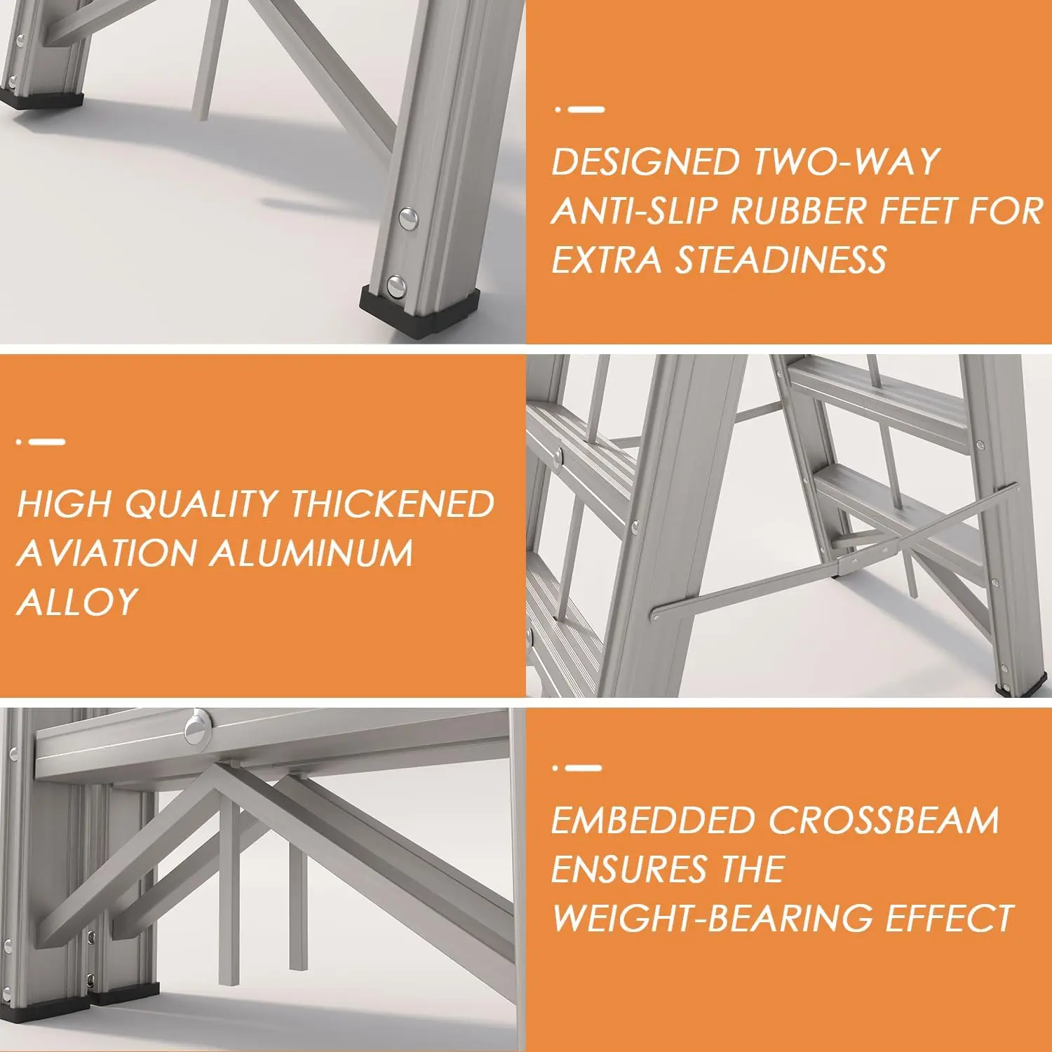 Escalera plegable de aluminio con estructura en A de 3 escalones, taburete plegable con pedal antideslizante, certificación EN131, capacidad de 330 lb
