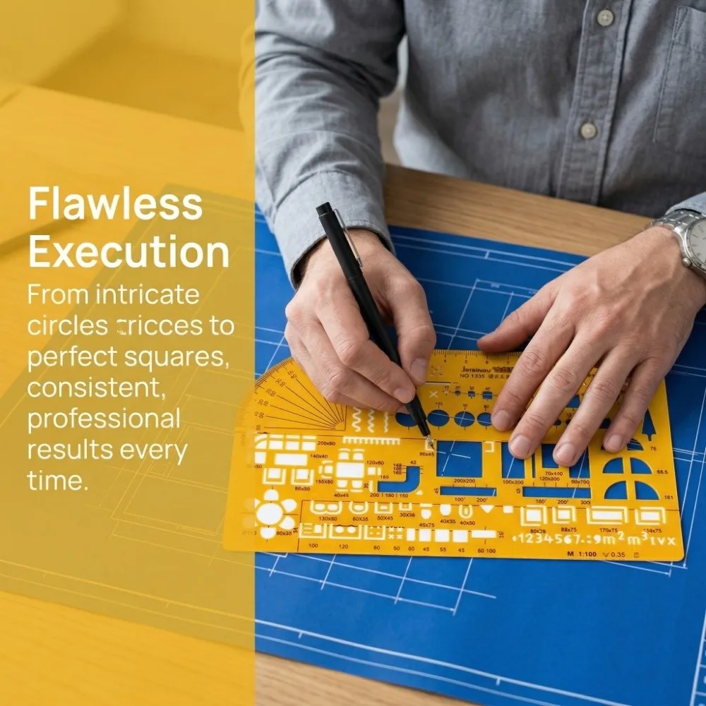 

Прецизионный пластиковый шаблон для архитектурного дизайна, желтый, из смолы, полая линейка для черчения, геометрический чертежный шаблон