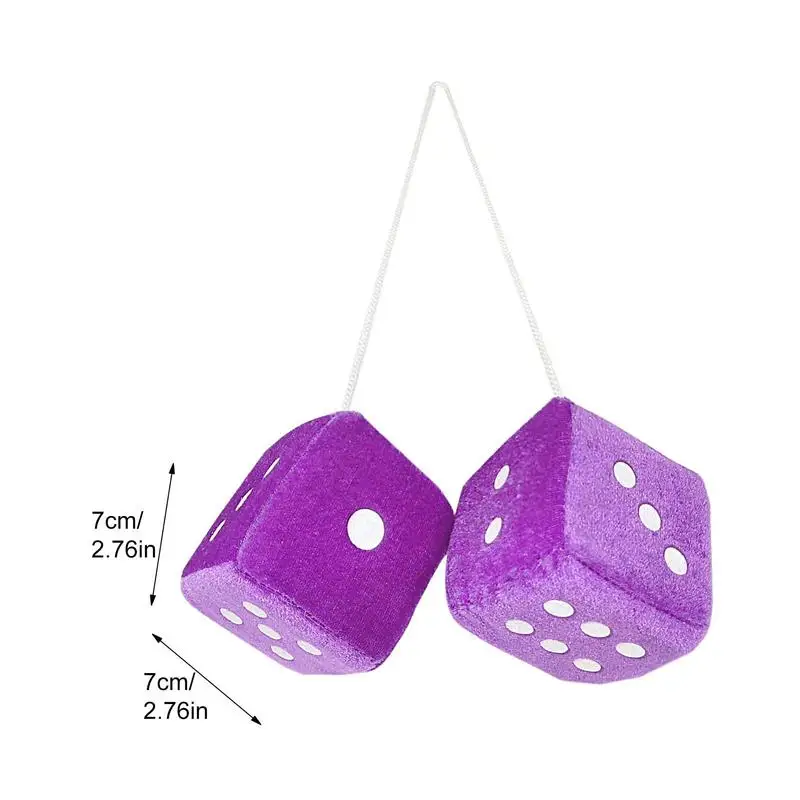 Fuzzy Plush Dice with Dots Retro Square Plush Hanging Mirror Fuzzy Dices for Pink Car Interior Ornament Decoration Accessories