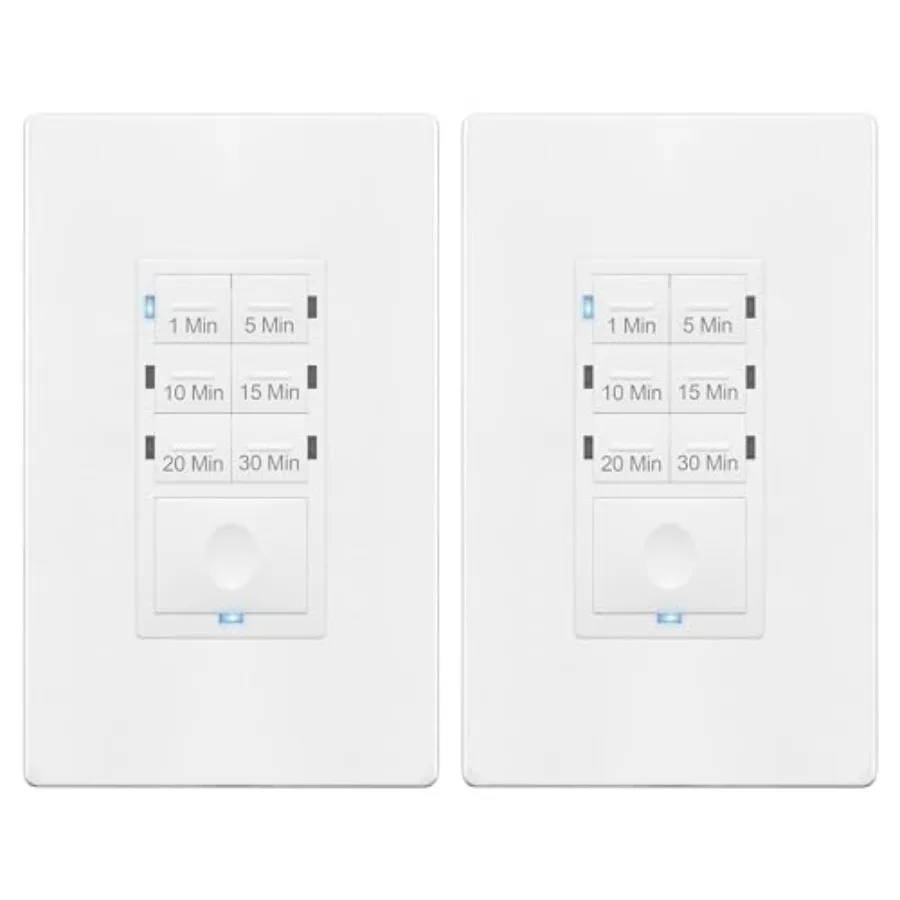 

Countdown Timer Switch for bathroom fans and household lights, 1-5-10-15-20-30 Min Settings with Manual Override, Always On Blu
