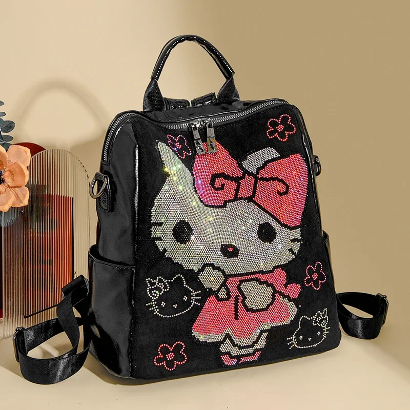 Sanrio's new cute Hello Kitty diamond-encrusted women's backpack fashion travel large-capacity casual versatile schoolbag