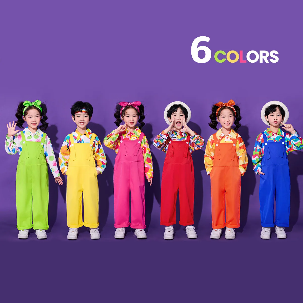 Kids Hip Hop Loose Colorful Overalls Girls Boys Patchwork Dungaree Children Candy Color Jumpsuit Street Dance Romper Streetwear