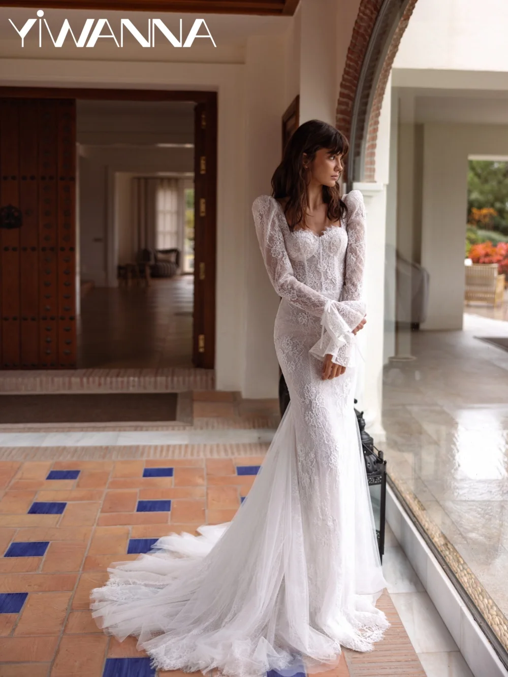 

2026 New Floral Lace Wedding Dress Bridal Gown Modern Flare Sleeve Mermaid Customized Dreamy Sweetheart Neck Dresses For Bride