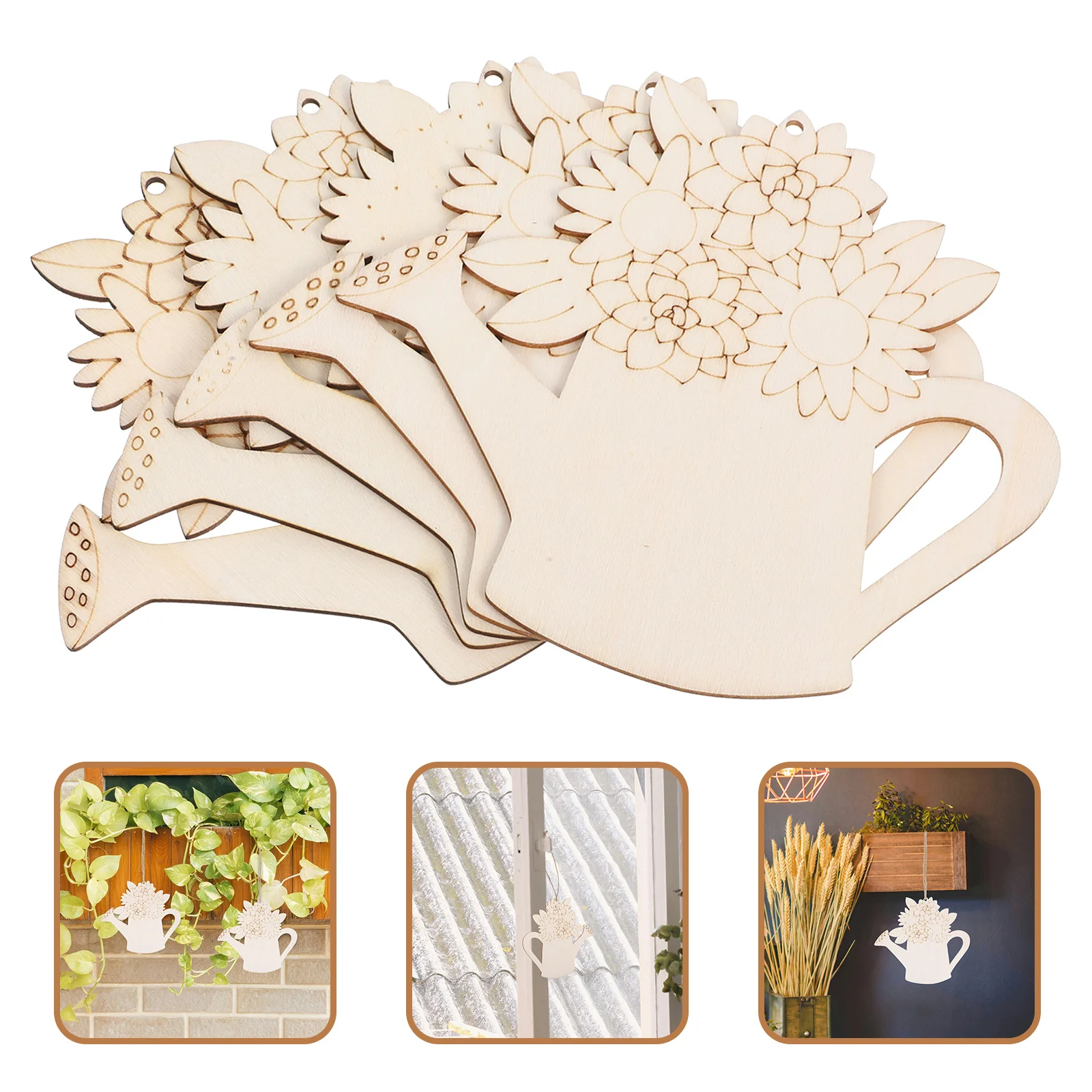 

5Pcs Wooden Flower Basket Decor DIY Unfinished Natural Wood Craft Pieces for Spring Summer Home Wall Hanging Decoration