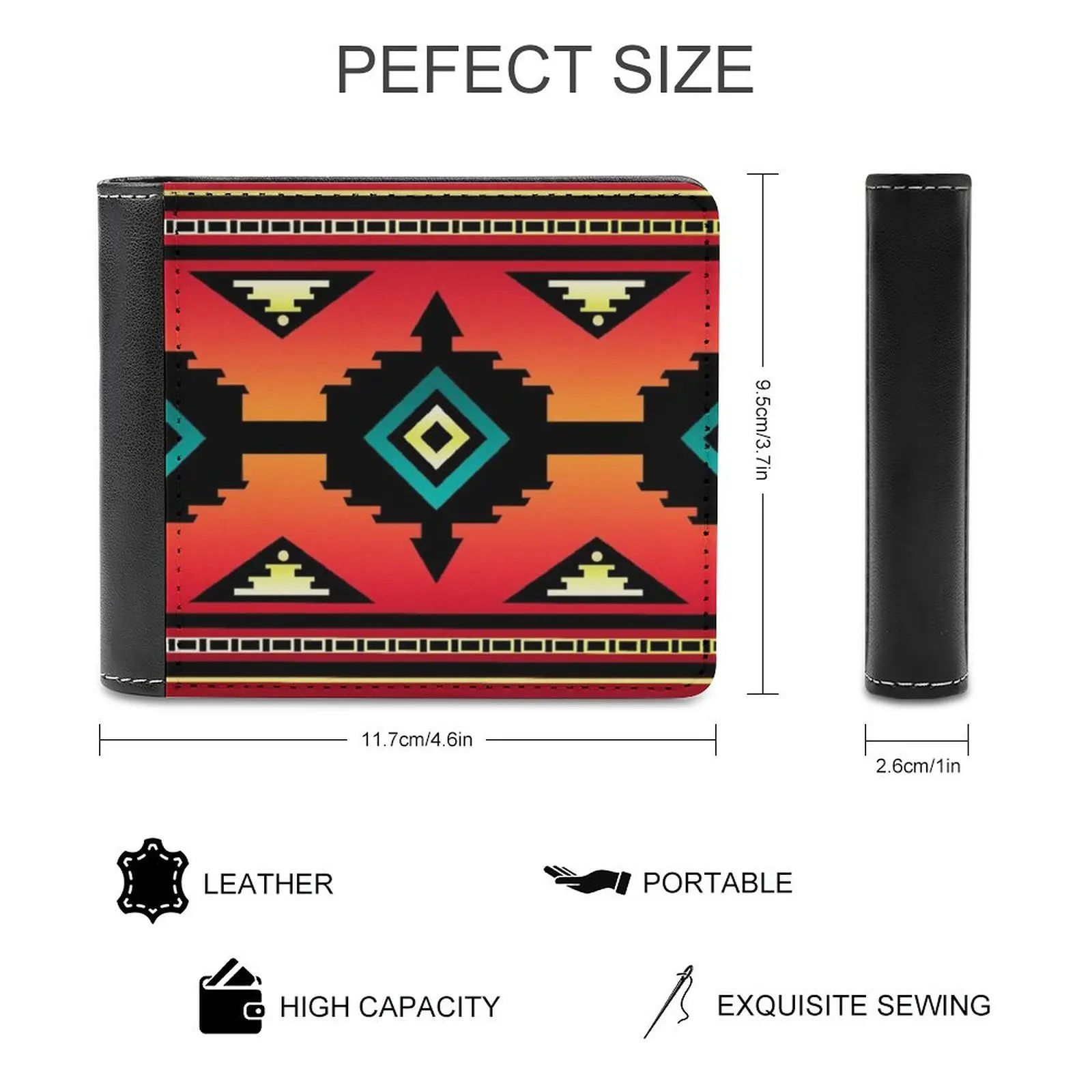 Navajo Men Wallet Pu Leather Short Male Purses Credit Card Wallet For Men Money Bag Navajo Teal Teal Border Pattern Geometry