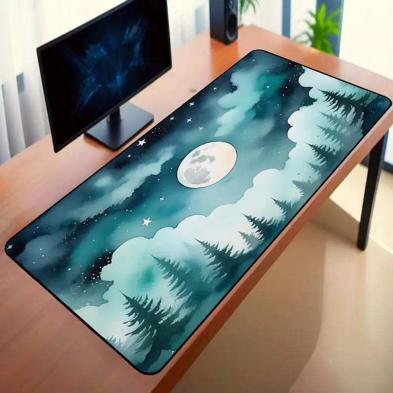 Moonlight Forest Art Gaming-Mauspad, rutschfestes und wasserdichtes Mauspad, minimalistische Bürodekormatte, ein perfektes Geschenk für Freunde.