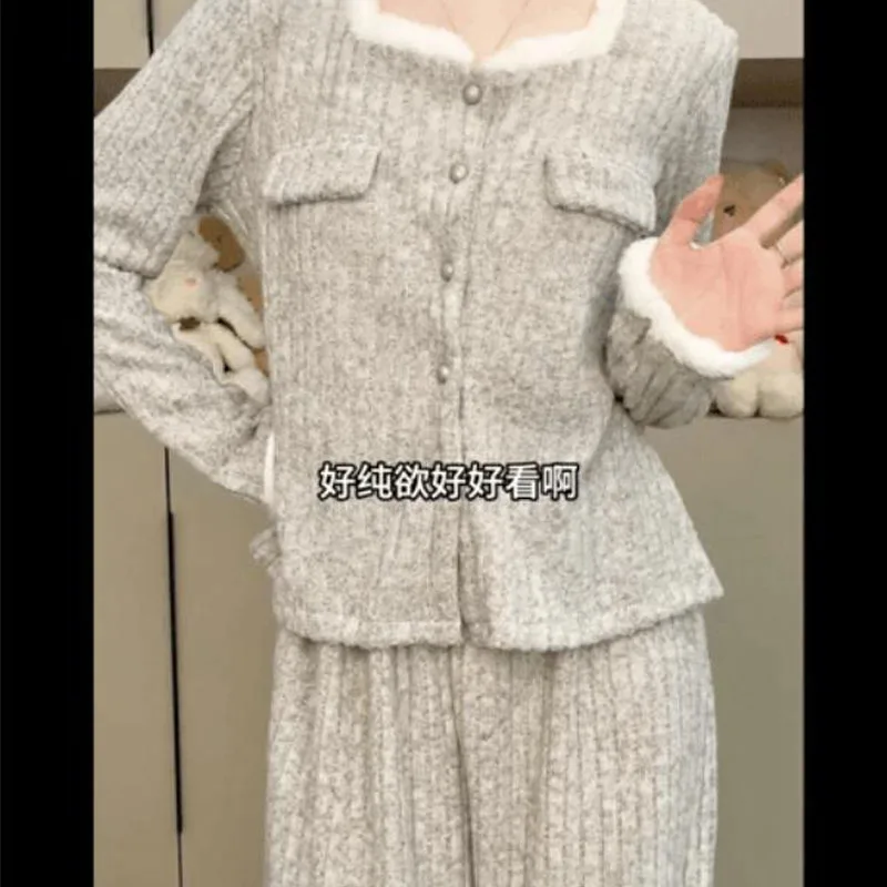 

Темпераментная домашняя одежда, зимние женские пижамы, сохраняющие тепло, пижамы, носимые как верхняя одежда, комплект ночного белья, брюки с длинными рукавами, одежда для сна для девочек