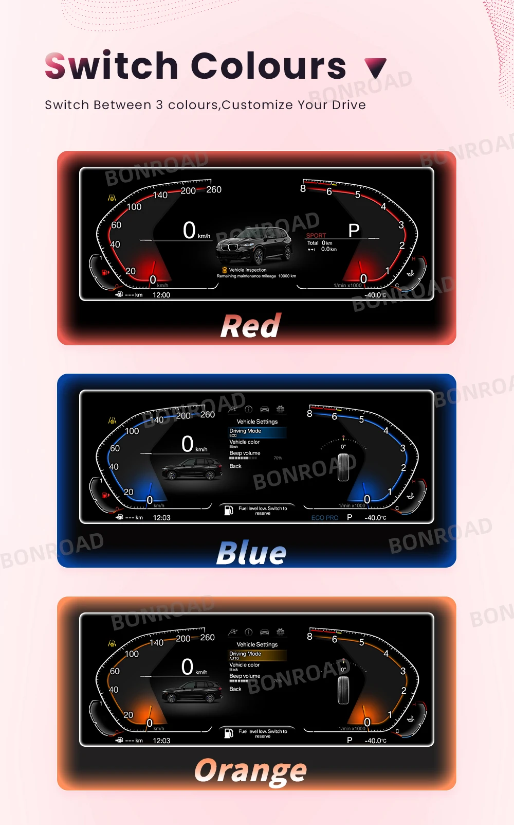 BONROAD 12,3 Zoll 1920*720P Auto-Armaturenbrett-Tachometer LCD-Anzeige für BMW F10 F11 F12 F18 Digitales Kombiinstrument – Detail 4