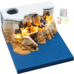 3D Memo Pad Magic Castle mit Licht DIY Kunst Notepad Papier Skulptur Harry Dekoration Gebäude Block Aufkleber Hinweis Pad Würfel geschenk