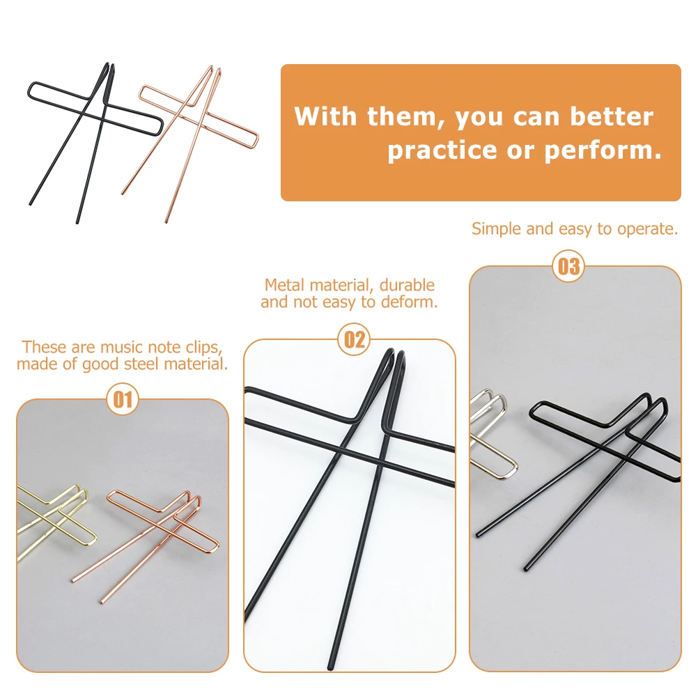 

2 Pcs Music Note Clip Sheet Holder Score Clamp for Piano Page Windproof Metal Clips Creative Bookmarks Musicians