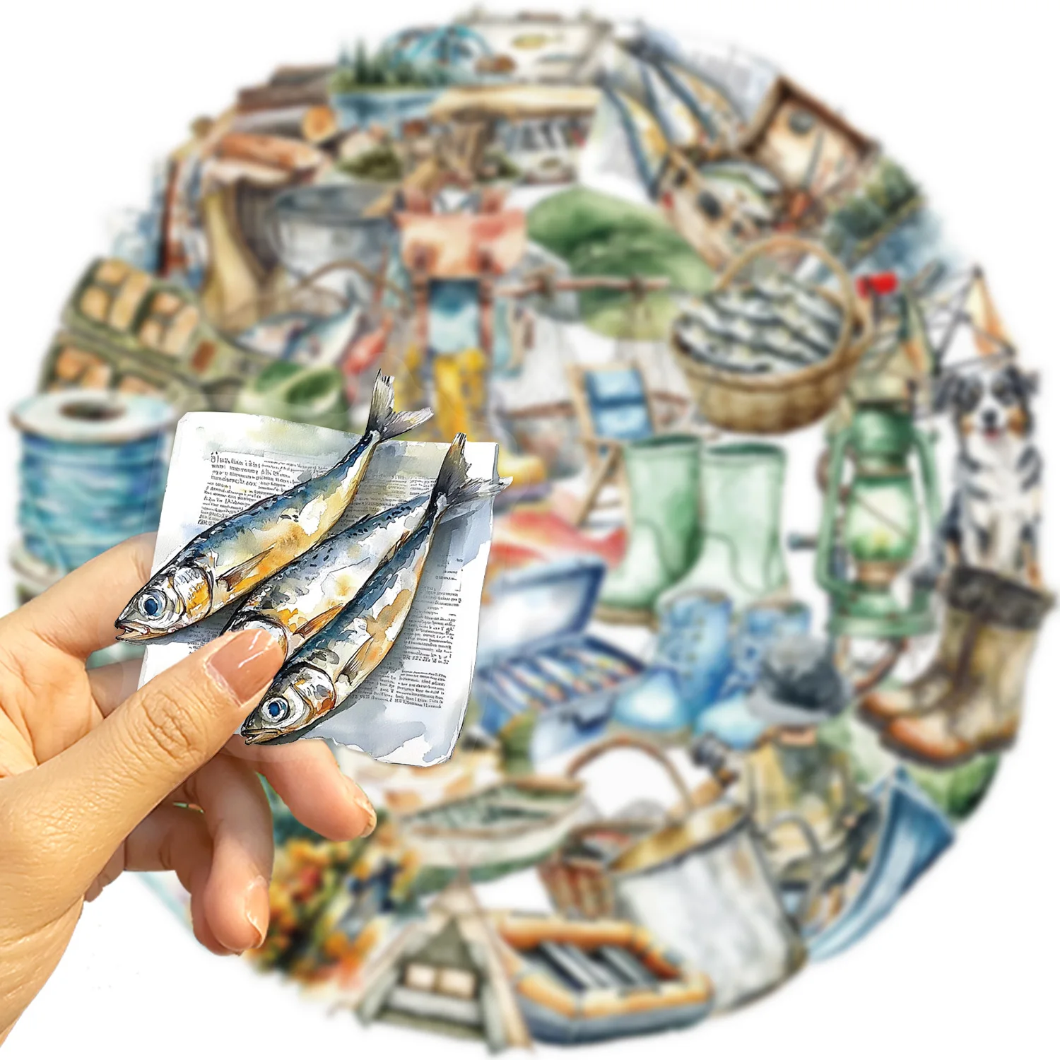 

50 Pcs Clear Cartoon Outdoor Fishing Stickers Pack Waterproof PET Scrapbook for Guitar Notebook Fridge Cabinet Cup Phone Decals