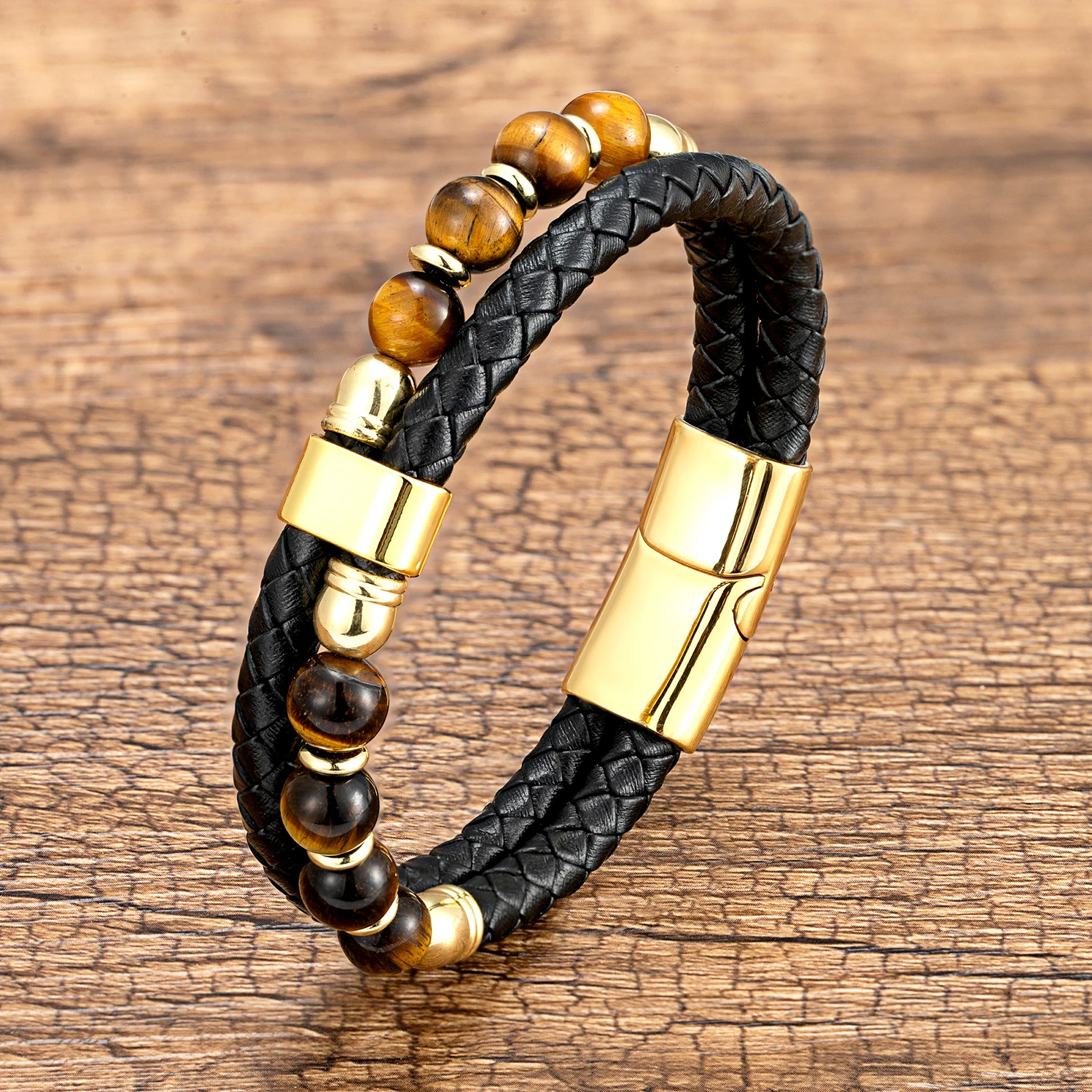 YAN MIN Natural Round Tiger Eye Stone Bracelet For Man Woman Stainless Steel Magnetic Jewelry Accessories Male Gift
