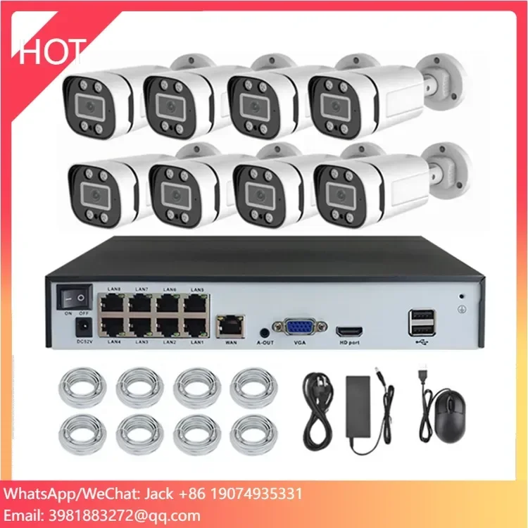JIANVISION 8チャンネルIP CCTV 8MPセキュリティカメラシステム、音声録音とフルカラーナイトビジョン搭載、屋外用防水