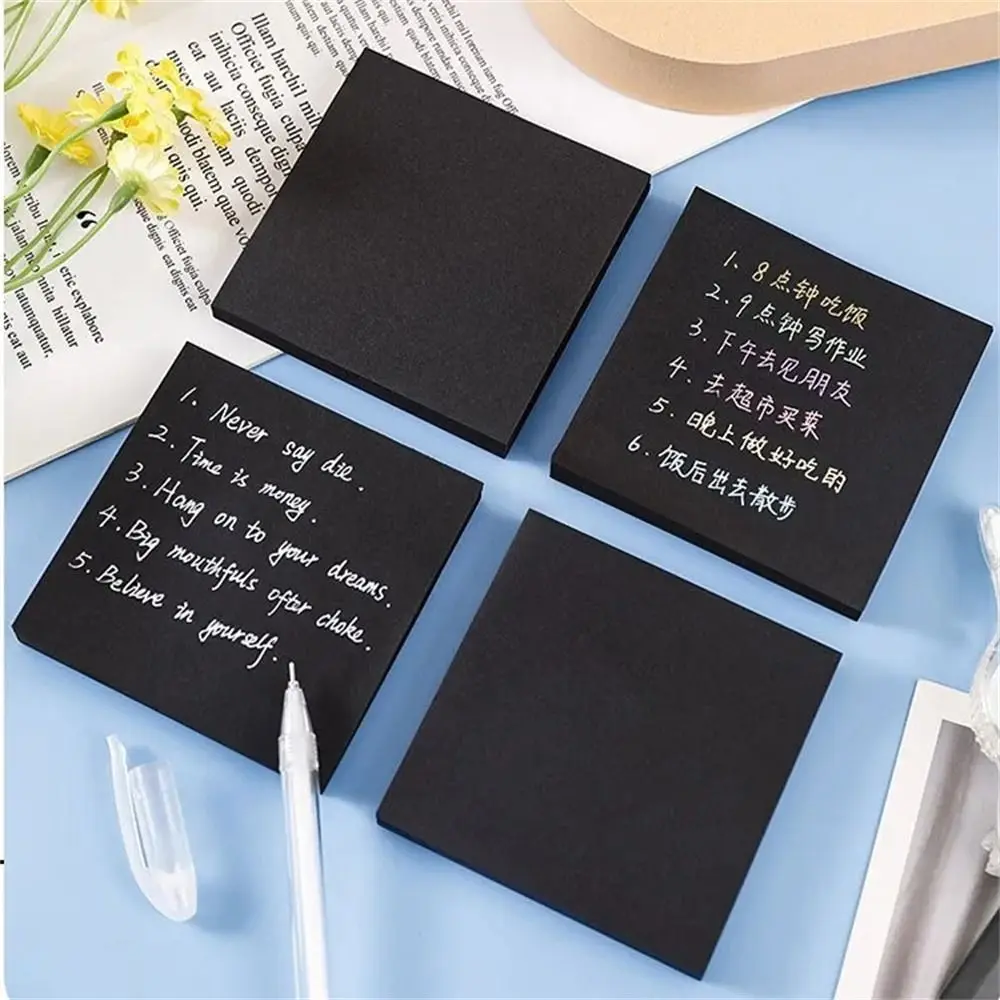 Self-adhesive Sticky Notes Message Notes Easy Post Notes Black Notepads Self-Stick 50 Sheets Memo Pad Writing Pad