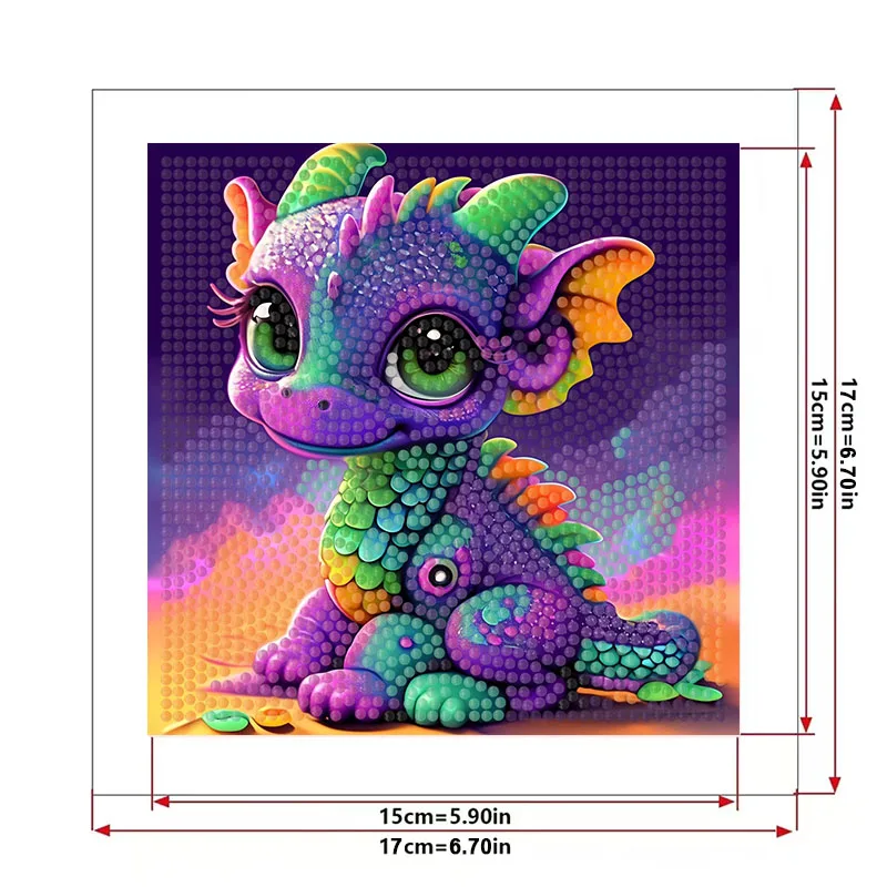 5D DIY Cute Dragon Diamond Painting Children\'s Puzzle Art Kit Stitch Picture with Frame Pen Tools Home Decorations 2024 New Gift