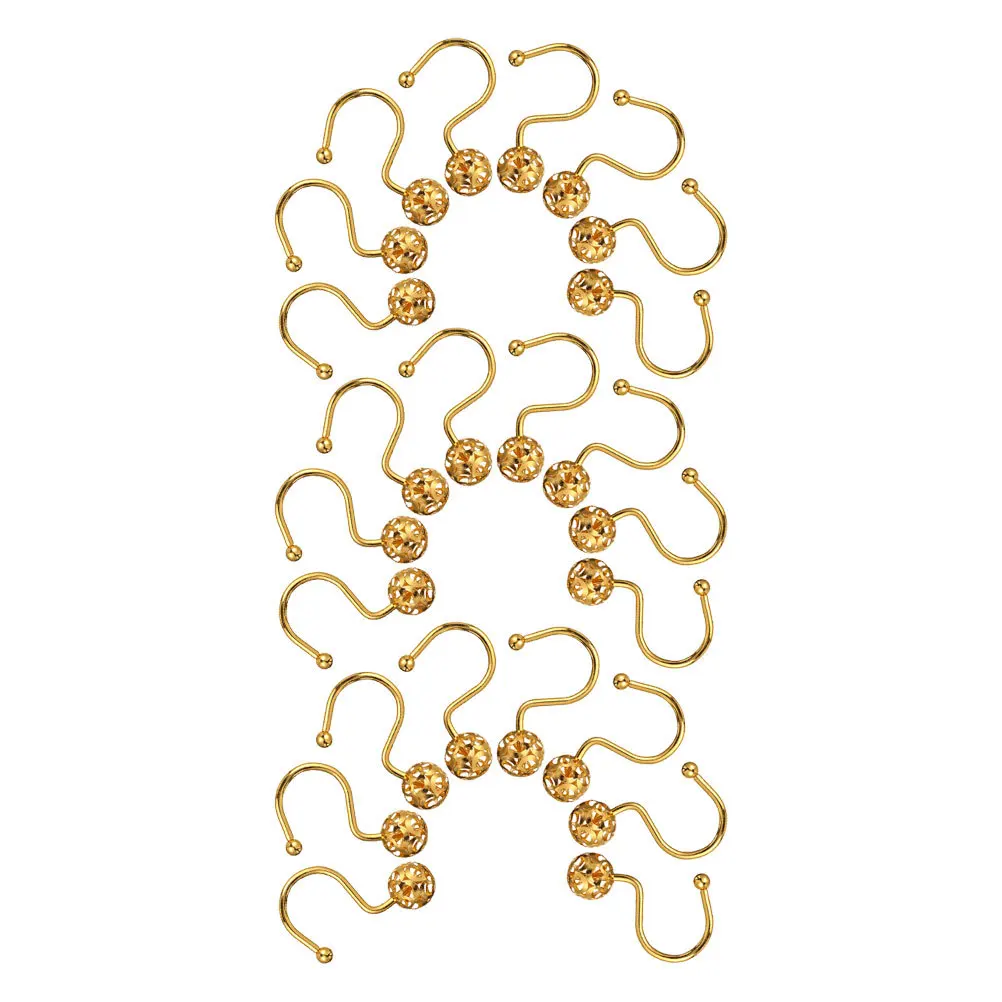 

24Pcs Gold Metal Shower Curtain Hooks Smooth Rolling Beads Decorative Rings for Bathroom Curtains Farmhouse Rustic Vintage Style