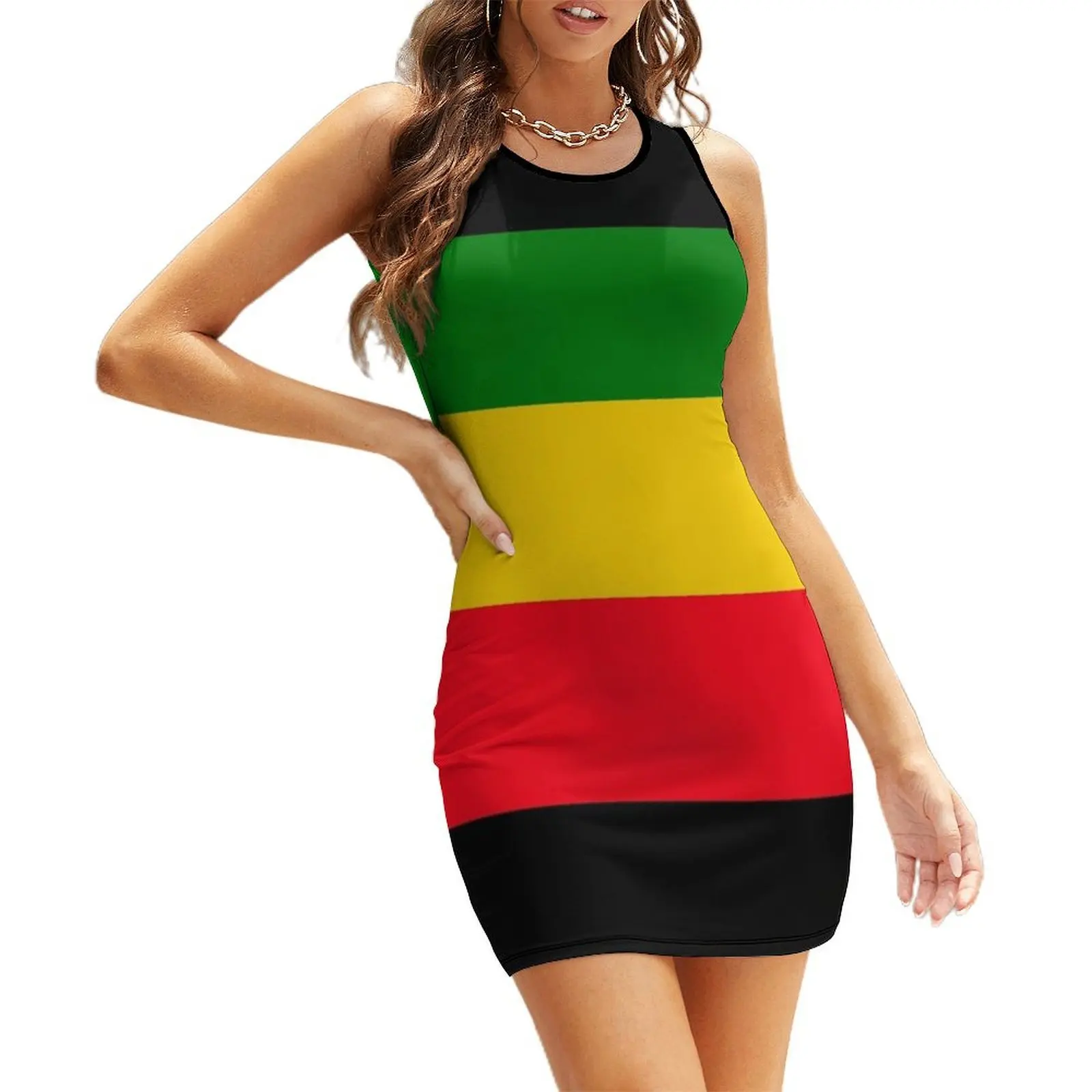 

Green, Yellow and Red Rasta Flag Sleeveless Sundress dress women elegant luxury dresses korean style Woman clothing