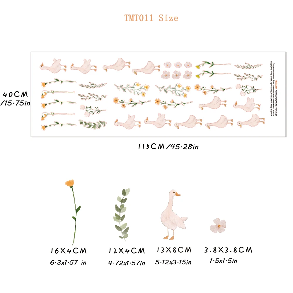 Cute Geese Flora Set of Wall Stickers Peel And Stick PVC Nursery Duck Decal Gift For Kids Room Neutral Animal Easy Removable view 5