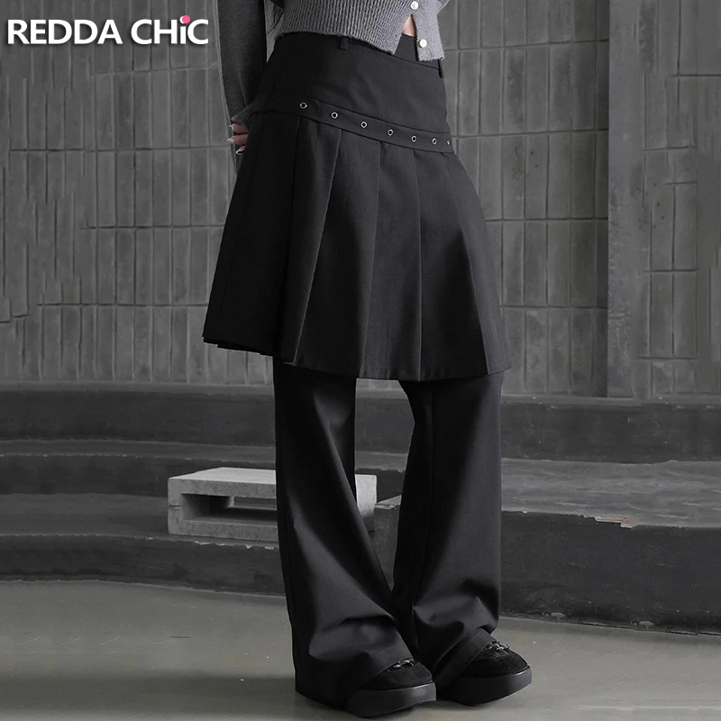 

REDDACHIC Большие размеры Брюки с запахом Унисекс Черные люверсы Складки с низкой талией Широкие брюки Костюм Брюки Модная модная нарядная мужская одежда