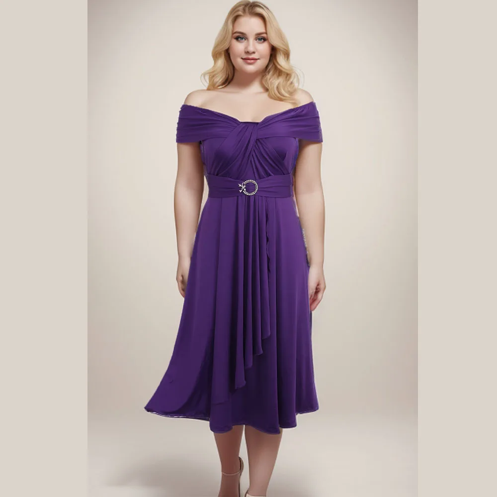 

ROSEGAL Plus Size Ruched Twist Tulip Hem Asymmetrical Dress 2024 Summer New Purple Off The Shoulder Ruffles Long Dresses Vestido