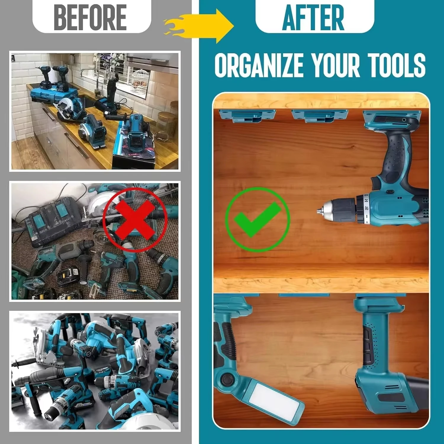 5pcs Wall Mount Electric Tool Holder for Makita 18V Wall Power Mount Storage Battery Bracket Fixing Drill Holder Slots Stand