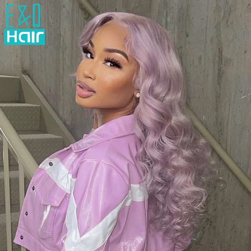 Light Purple Colored Natural Body Wave13x4 Transparent Lace Front Human Hair Wig For Black Woman Brazilian Remy Frontal Wigs